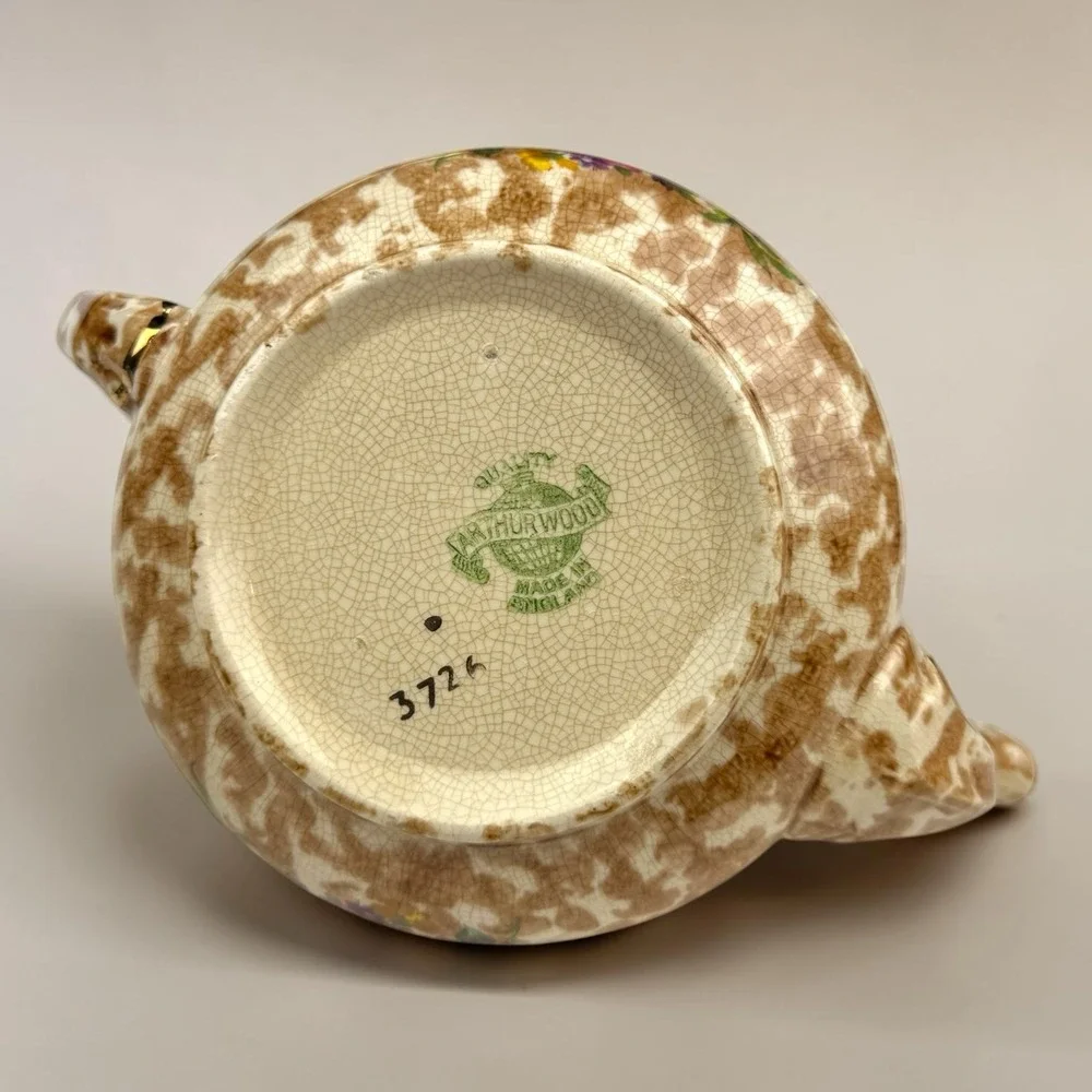 Arthur Wood Staffordshire England Teapot 3726 Gilt Gold Brown Sponge‎ Floral
